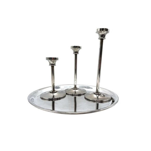 Godinger Silver Plate Candle Holder Set With Tray - Picture 1 of 10